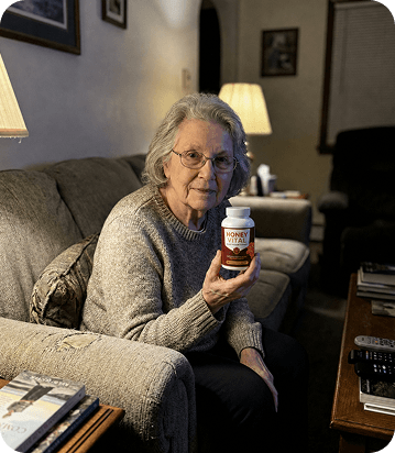 Linda P. holding Honey Vital